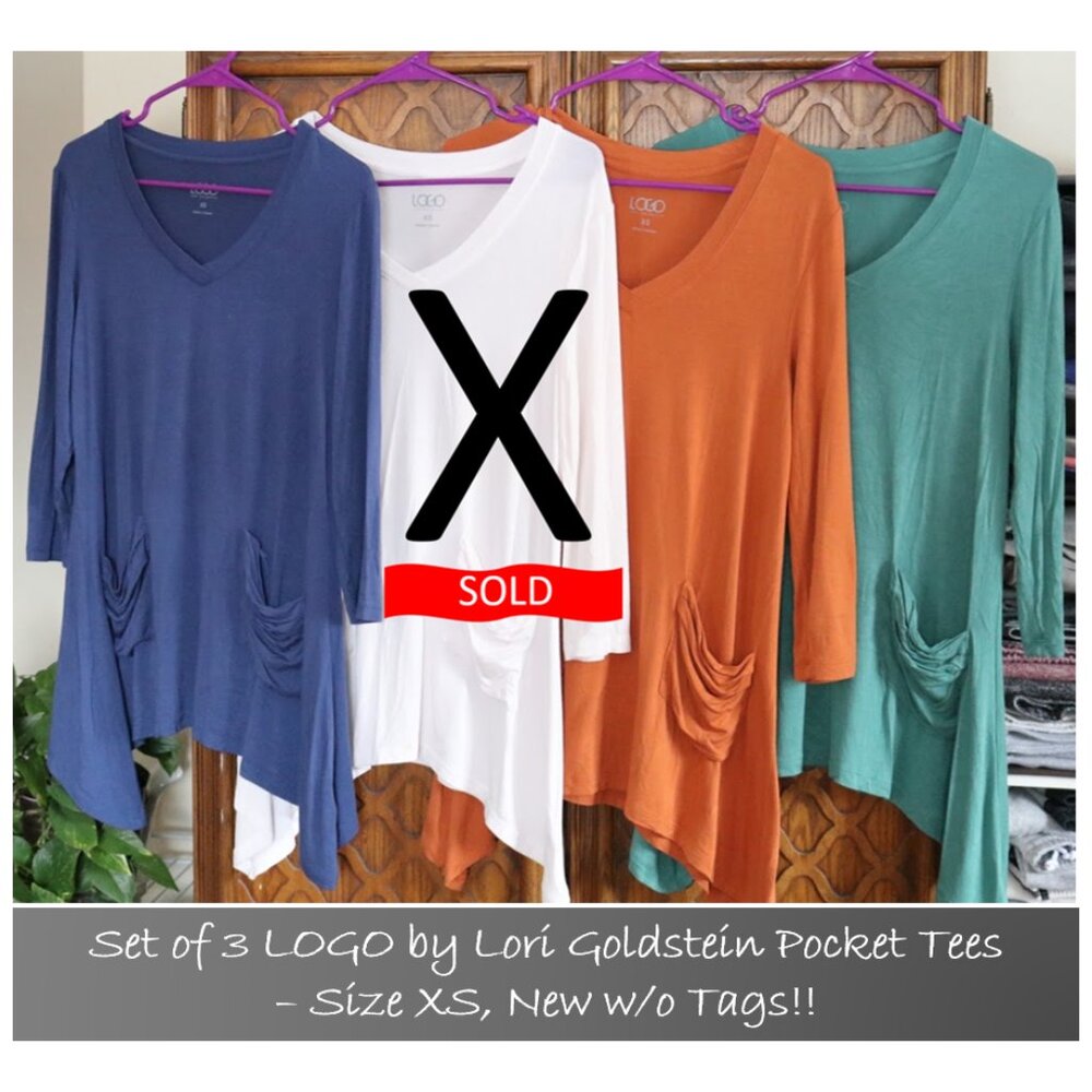 LOGO by Lori Goldstein V-neck Asymetrical Lagenlook Pocket Tees NWOT! - 3 pc, XS
